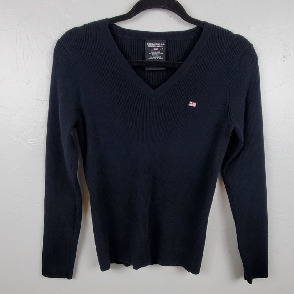 Vintage Polo Jeans Co. Ralph Lauren sweater blue v-neck women size L